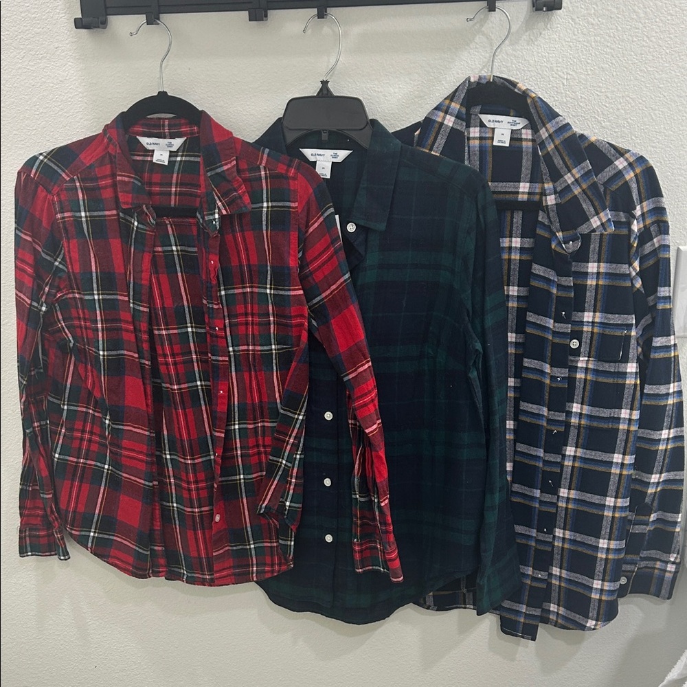 Old Navy Plaid Button Down Shirts - Red, Green, and Blue